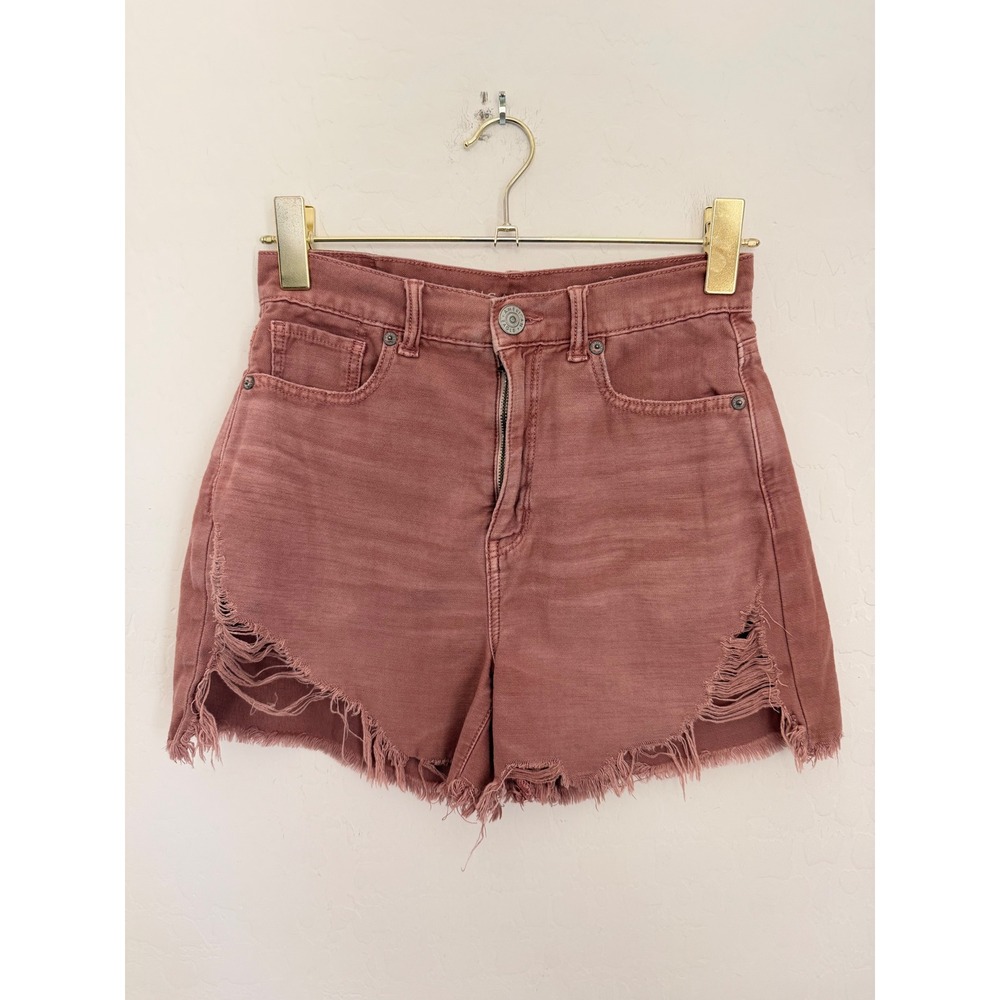 American Eagle Womens High Waisted Distressed Denim Shorts Mauve Rose Size 2